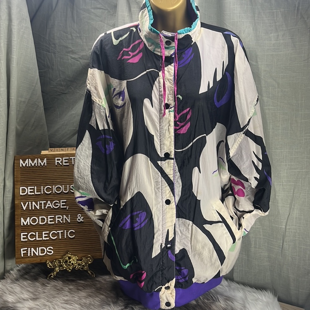 Mod Maid Vintage 80s Reversible Jacket Allover Picasso-Style Face Print